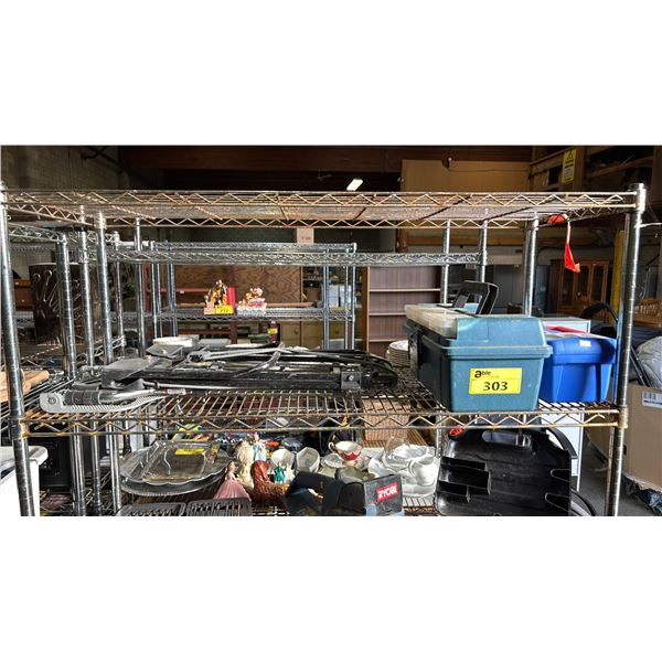 SHELF OF (2) TOOL BOXES WITH CONTENTS & (2) FOLDING METAL HAND TRUCKS