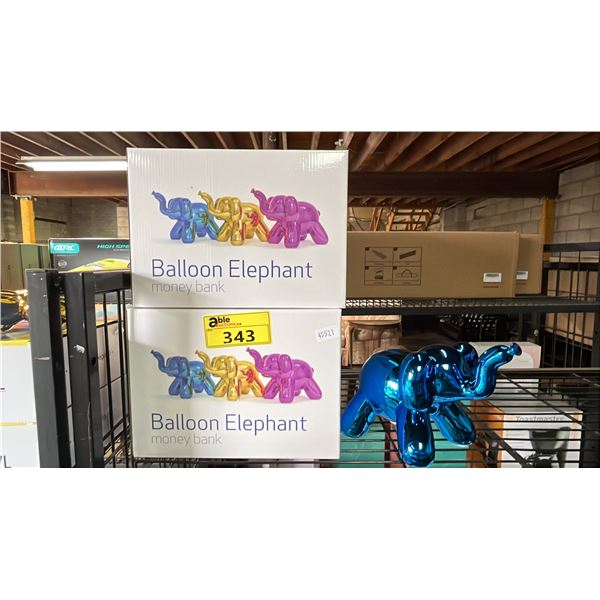 (4) *NEW IN BOX* GLAZED CERAMIC BALLOON ELEPHANT MONEY BANKS