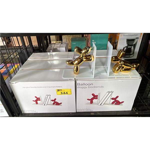 (6) *NEW IN BOX* GLAZED CERAMIC BALLOON DOGGY BOOKENDS