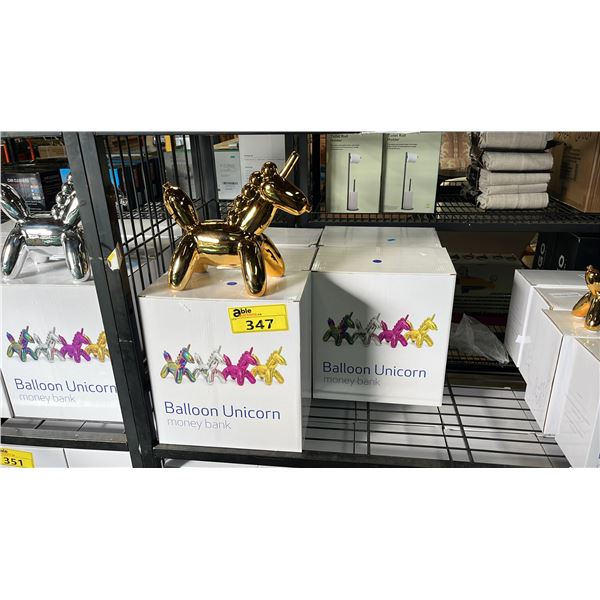 (5) *NEW IN BOX*  GLAZED CERAMIC BALLOON UNICORN MONEY BANKS