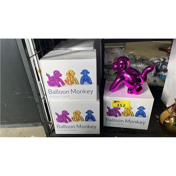 (5) *NEW IN BOX* GLAZED CERAMIC BALLOON MONKEY MONEY BANKS