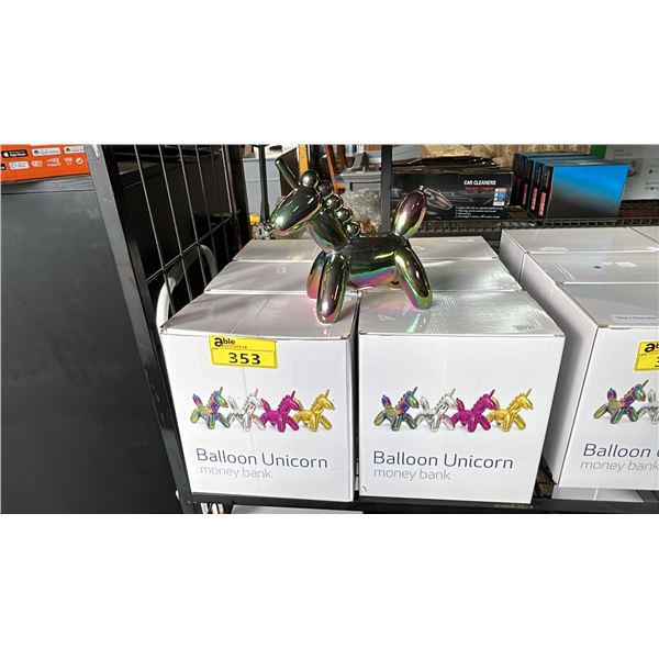 (6) *NEW IN BOX* GLAZED CERAMIC BALLOON UNICORN MONEY BANKS