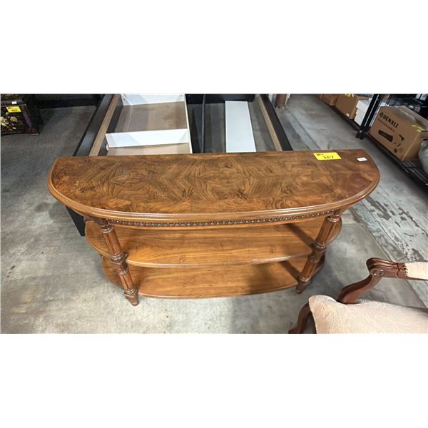 VINTAGE WOOD 3-TIER HALF CIRCLE CONSOLE TABLE
