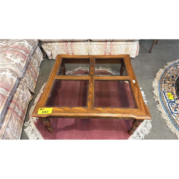 VINTAGE SQUARE WOOD & GLASS INSERT COFFEE TABLE