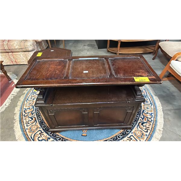 VINTAGE MONK'S BENCH: CONVERTS FROM A TABLE TO A BENCH WITH STORAGE