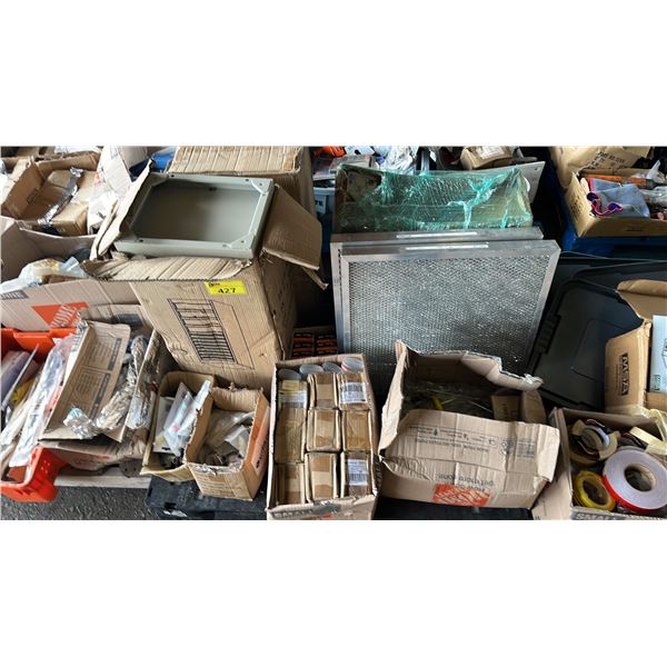 PALLET OF AIR FLOW FILTER, HEAT SHRINK DISCONNECTION TERMINAL, WESTWARD VERTICAL FILE CABINET & MORE