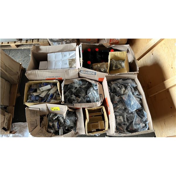 PALLET OF WESTWARD CONTACT TIPS, POWER 1ST CAR BATTERY ALLIGATOR CLAMPS, ROBIN AIR PUMP OIL & MORE