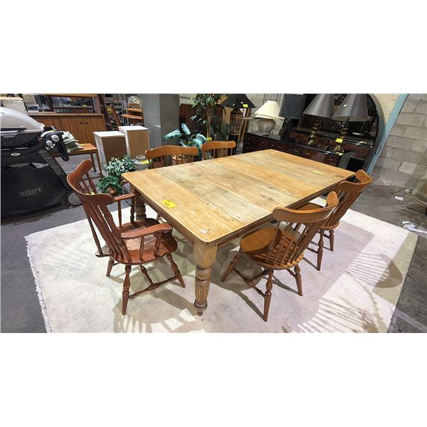 VINTAGE WOOD TABLE WITH 5 CHAIRS