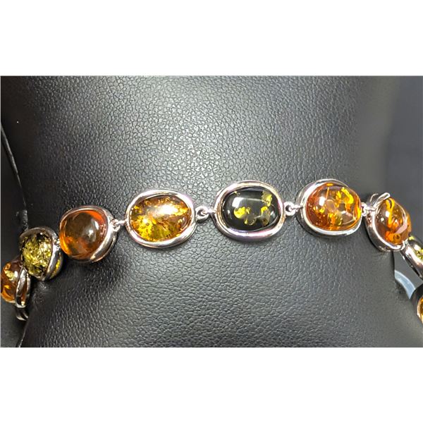 SILVER(10.9G), AMBER BRACELET 7", SUGGESTED RETAIL VALUE $700