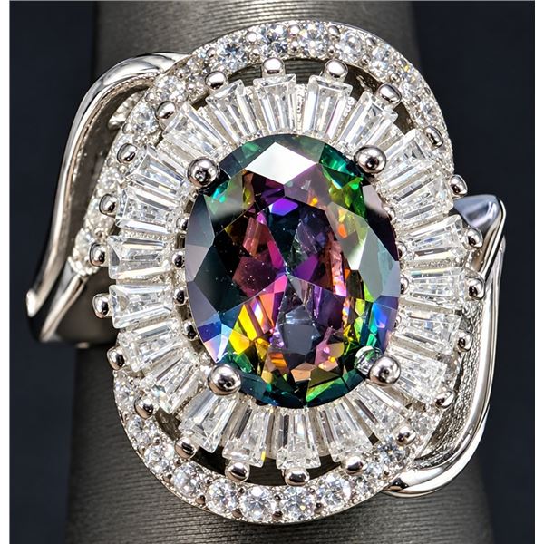 SILVER(5.2G), MYSTIC TOPAZ (2CT) RING, SUGGESTED RETAIL VALUE $340