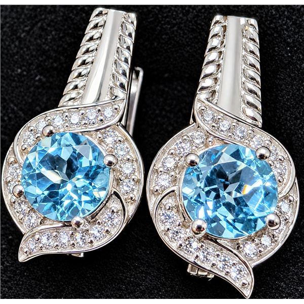 SILVER(4.9G), BLUE TOPAZ (2CT) EARRING, SUGGESTED RETAIL VALUE $300