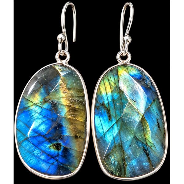 SILVER(6.8G), LABRADORITE (APP 24CT) EARRING, SUGGESTED RETAIL VALUE $240