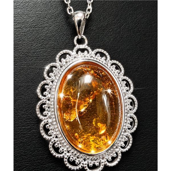 SILVER(6.09G), AMBER NECKLACE 16-18", SUGGESTED RETAIL VALUE $360