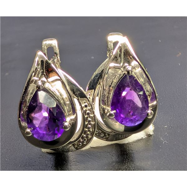 SILVER(3.95G), AMETHYST CZ (0.5CT)EARRING, SUGGESTED RETAIL VALUE $320