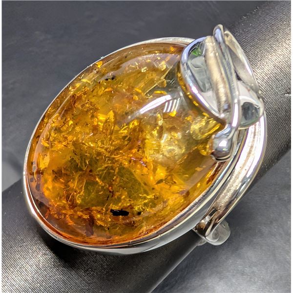 SILVER(9.55G), AMBER RING, SIZE , SUGGESTED RETAIL VALUE $300