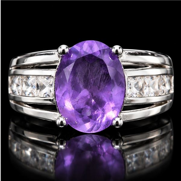 SILVER(3.55G), AMETHYST CZ (1.5CT)RING, SIZE 5.5, SUGGESTED RETAIL VALUE $280