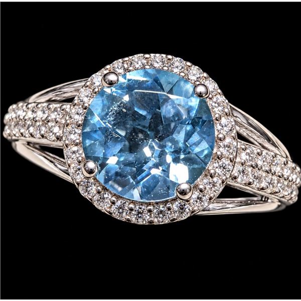 SILVER(3.22G), BLUE TOPAZ CZ (1.5CT)RING, SIZE 7, SUGGESTED RETAIL VALUE $260