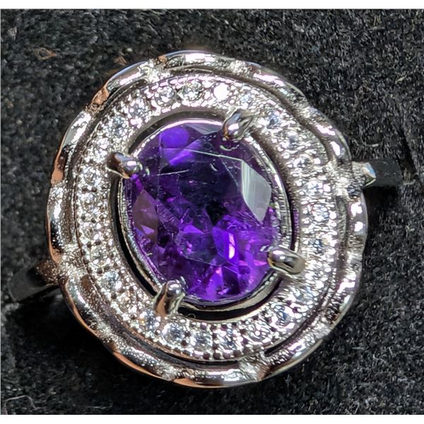 SILVER(3.42G), AMETHYST CZ (1.5CT)RING , SUGGESTED RETAIL VALUE $260