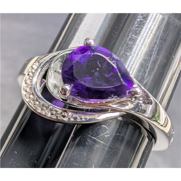 SILVER(2.8G), AMETHYST CZ (1CT)RING, SIZE 8.5, SUGGESTED RETAIL VALUE $240