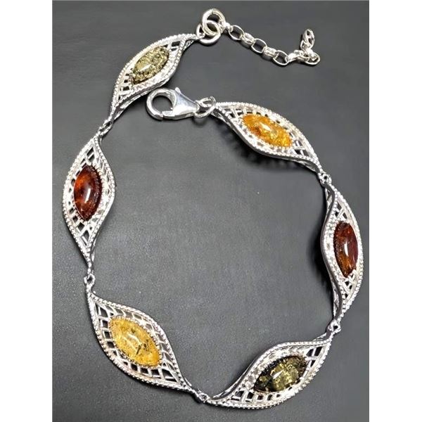 SILVER(10.38G),  AMBER BRACELET 7", SUGGESTED RETAIL VALUE $660