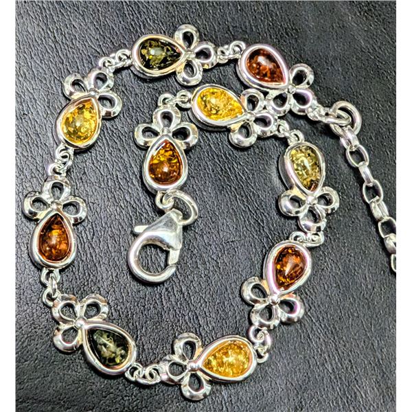 SILVER(8.7G),  AMBER BRACELET 7", SUGGESTED RETAIL VALUE $250
