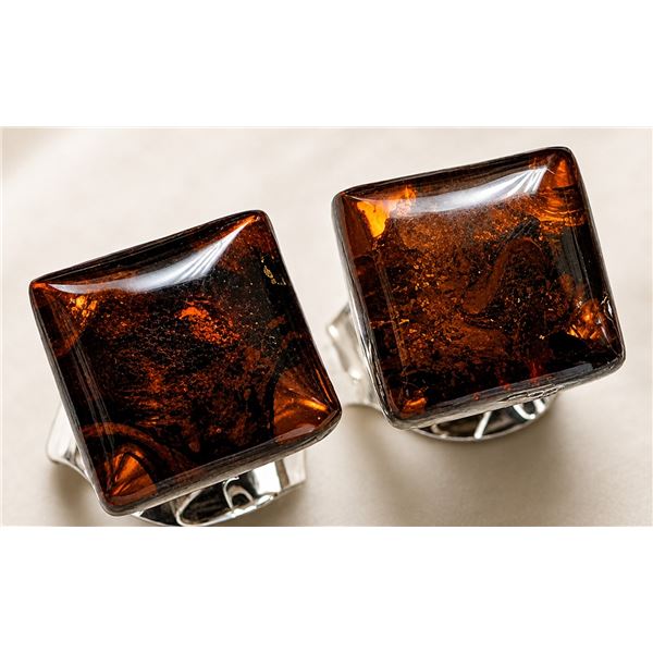 SILVER AMBER EARRING