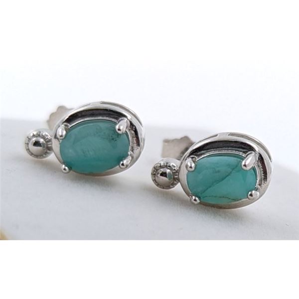 2.4 CT CERTIFIED SILVER EMERALD GEMSTONE EARRINGS ($1,596 APPRAISAL)