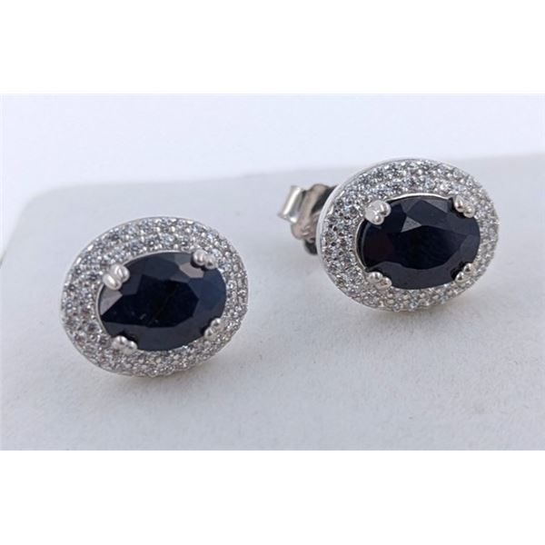 3.1 CT CERTIFIED SILVER SAPPHIRE GEMSTONE EARRINGS ($2,779 APPRAISAL)