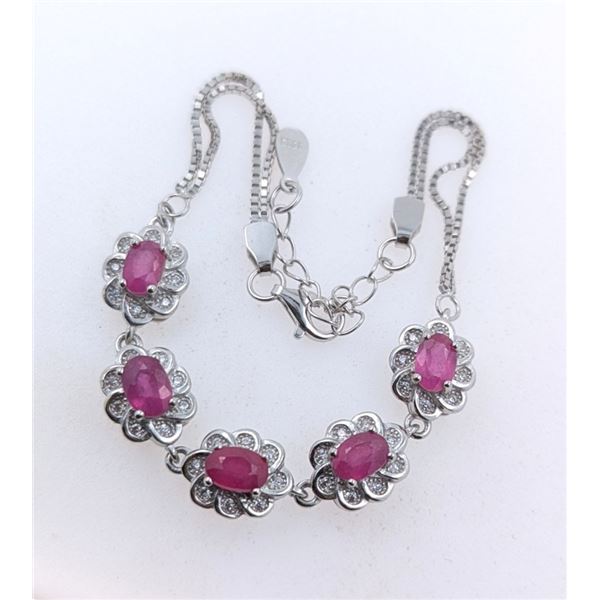 7.8 CT CERTIFIED SILVER RUBY GEMSTONE BRACELET ($3,531 APPRAISAL)