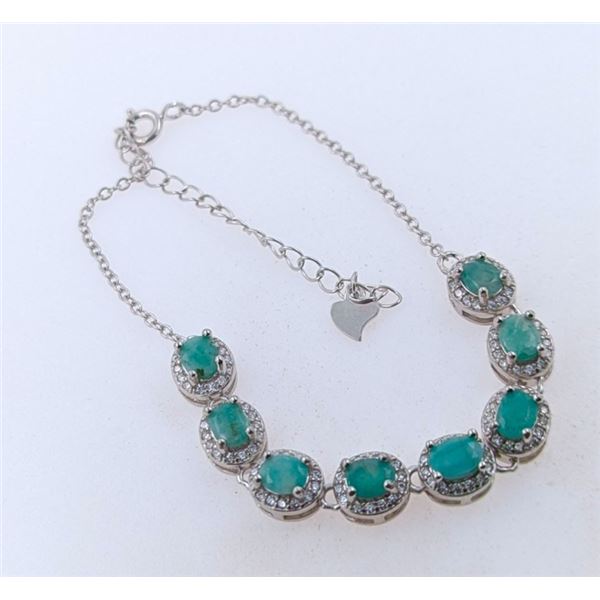 6 CT CERTIFIED SILVER EMERALD GEMSTONE BRACELET ($3,319 APPRAISAL)
