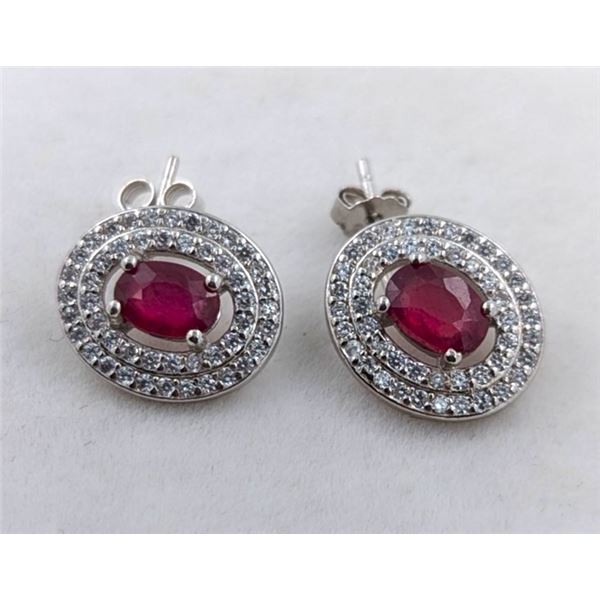 2.5 CT CERTIFIED SILVER RUBY GEMSTONE EARRINGS ($1,534 APPRAISAL)
