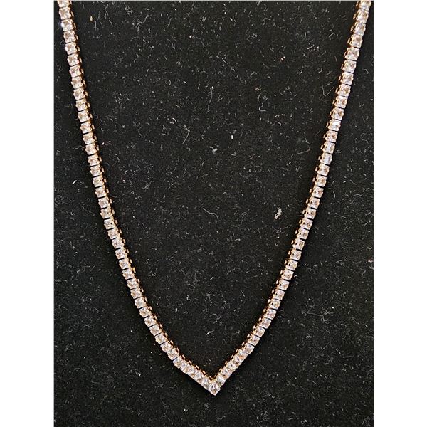 *NEW* 18K GOLD PLATED 2.5MM PRINCESS CUT SIMULATED DIAMOND (CZ) TENNIS NECKLACE: 18" LONG