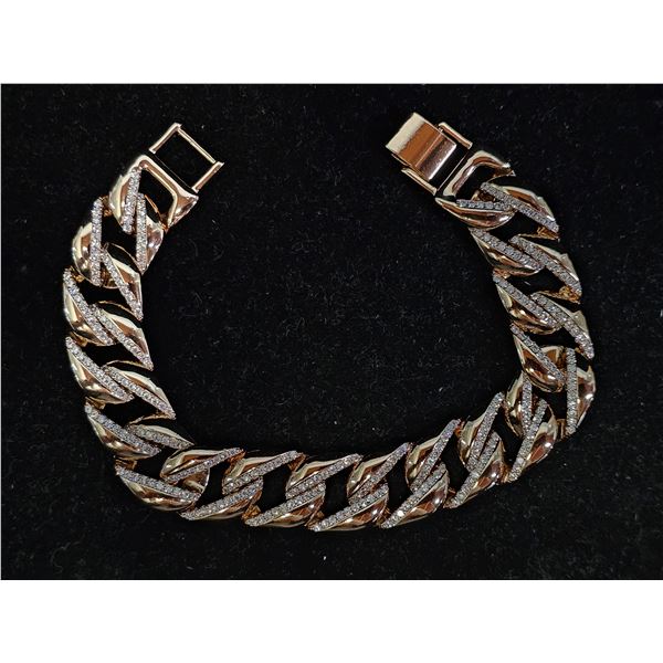 *NEW* 18K GOLD PLATED 14MM SIMULATED DIAMOND (CZ) ICED OUT CUBAN LINK BRACELET: 8" LONG