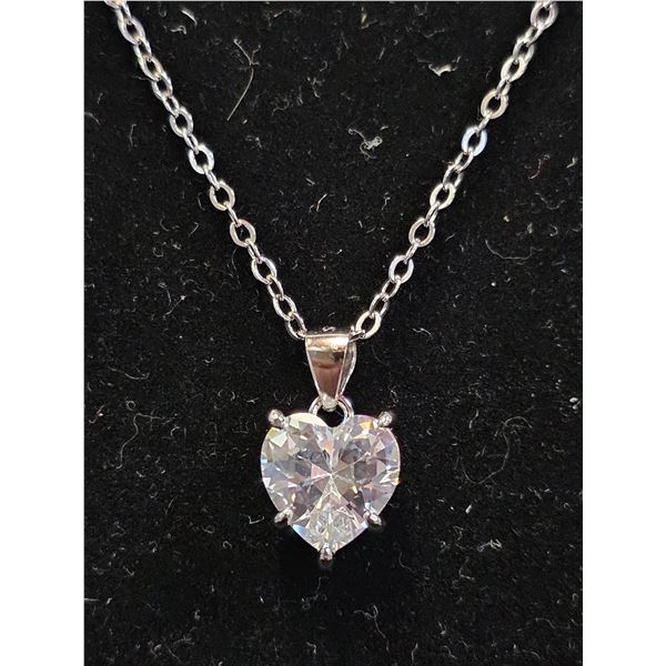 *NEW* .925 SILVER 2CT HEART CUT SIMULATED DIAMOND (CZ) SOLITAIRE NECKLACE: 16" - 18" LONG