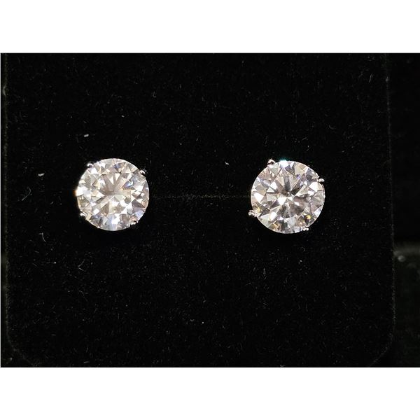 *NEW* PLATINUM PLATED 2CT EACH MOISSANITE LAB DIAMOND STUD EARRINGS: GH, VVSI, GRA REPORT
