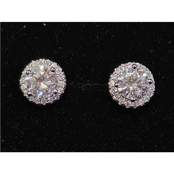 *NEW* .925 SILVER 1CT EARCH SIMULATED DIAMOND (CXZ) HALO STUD EARRINGS