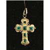Image 1 : 18KT YELLOW GOLD CROSS PENDANT SET WITH 6 STEP, SQUARE & BAGUETTE CUT NATURAL EMERALDS (APPROX. 1CT)