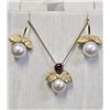 Image 1 : AKOYA PEARL PENDANT & EARRINGS SET: 18KT YELLOW GOLD & 14KT WHITE GOLD PEARL & GARNET PENDANT WITH