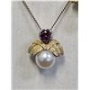 Image 2 : AKOYA PEARL PENDANT & EARRINGS SET: 18KT YELLOW GOLD & 14KT WHITE GOLD PEARL & GARNET PENDANT WITH