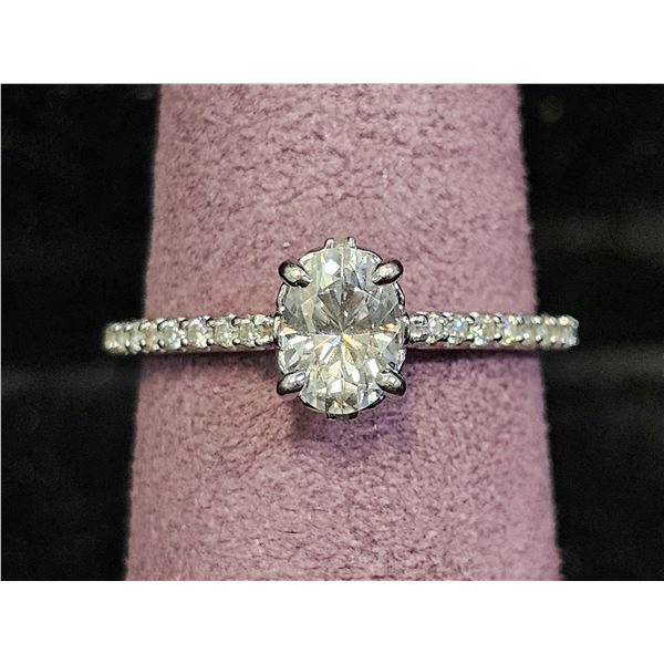 14KT WHITE GOLD RING SET WITH OVAL CUT MOISSANITE LAB DIAMOND WITH POUCH: SIZE 8