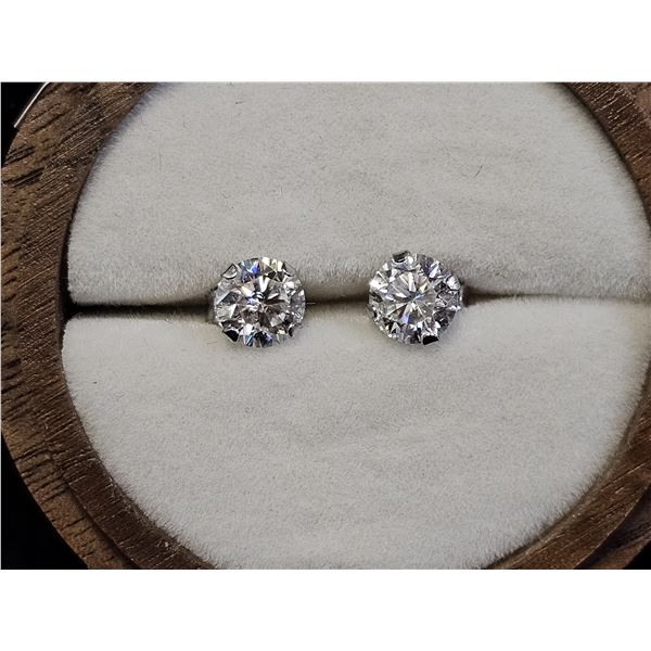 PAIR OF 10KT WHITE GOLD MOISSANITE LAB DIAMOND STUD EARRINGS WITH .925 SILVER BUTTERFLY BACKS