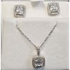 Image 1 : .925 STERLING SILVER SQUARE CUT CUBIC ZIRCONIA HALO PENDANT & EARRINGS SET