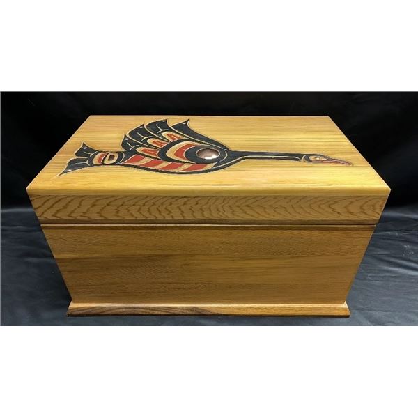NORTHWEST COAST FIRST NATIONS HAND PAINTED WOOD BOX: APPROX. 25"W X 13.25"T X 14.5"D