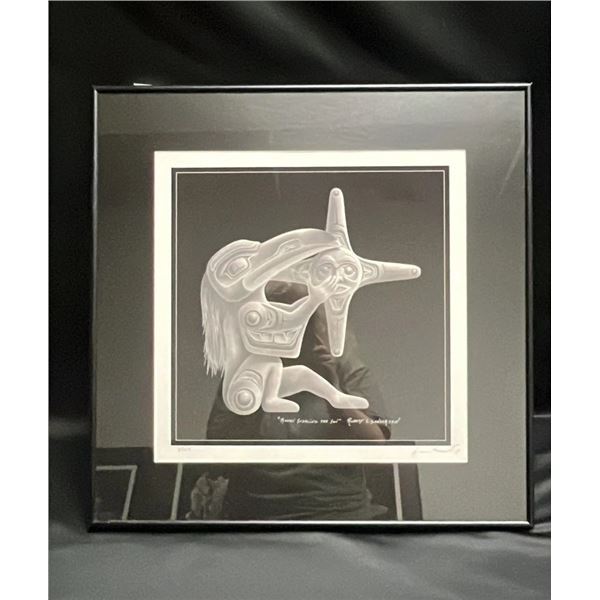 FRAMED & MATTED PENCIL SIGNED ROBERT S. SANDERSON "RAVEN STEALING THE SUN" PRINT: 22" X 22"