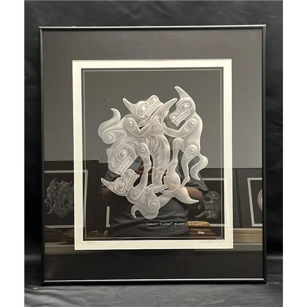 FRAMED & MATTED PENCIL SIGNED ROBERT S. SANDERSON  WOLVES & WHALE  PRINT: APPROX. 22  X 25 