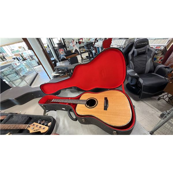 ACOUSTIC GUITAR WITH HARD CASE (NO STRINGS, NO TUNING KNOBS)