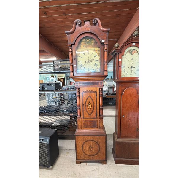 ANTIQUE HOWELL DAVIES GRANDFATHER CLOCK WITH KEY MADE IN DOLGELLAU, WALES