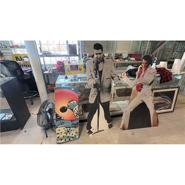 (3) ASSORTED ELVIS PRESLEY CARDBOARD STANDEES & (1) ELVIS PRESLEY CARDBOARD SIGN
