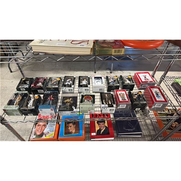 SHELF OF ASSORTED ELVIS PRESLEY COLLECTIBLE FIGURINES