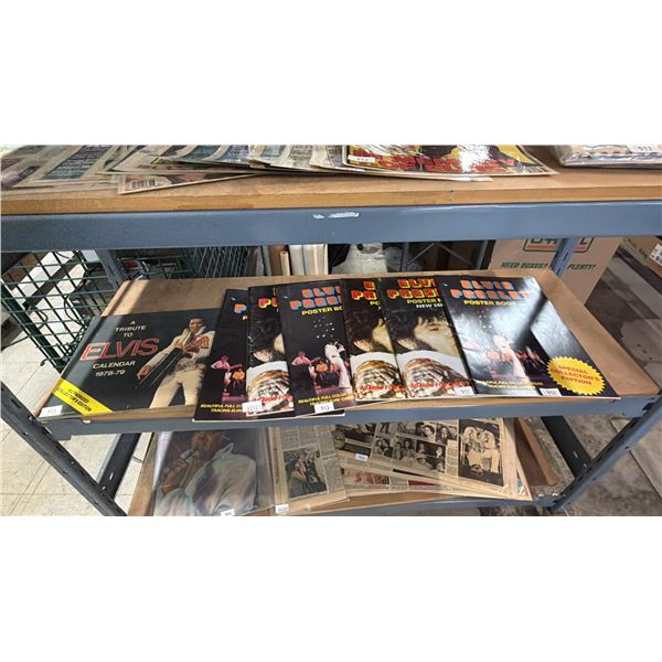 SHELF OF ASSORTED ELVIS POSTER BOOKS & A 1978-79 "A TRIBUTE TO ELVIS" CALENDAR